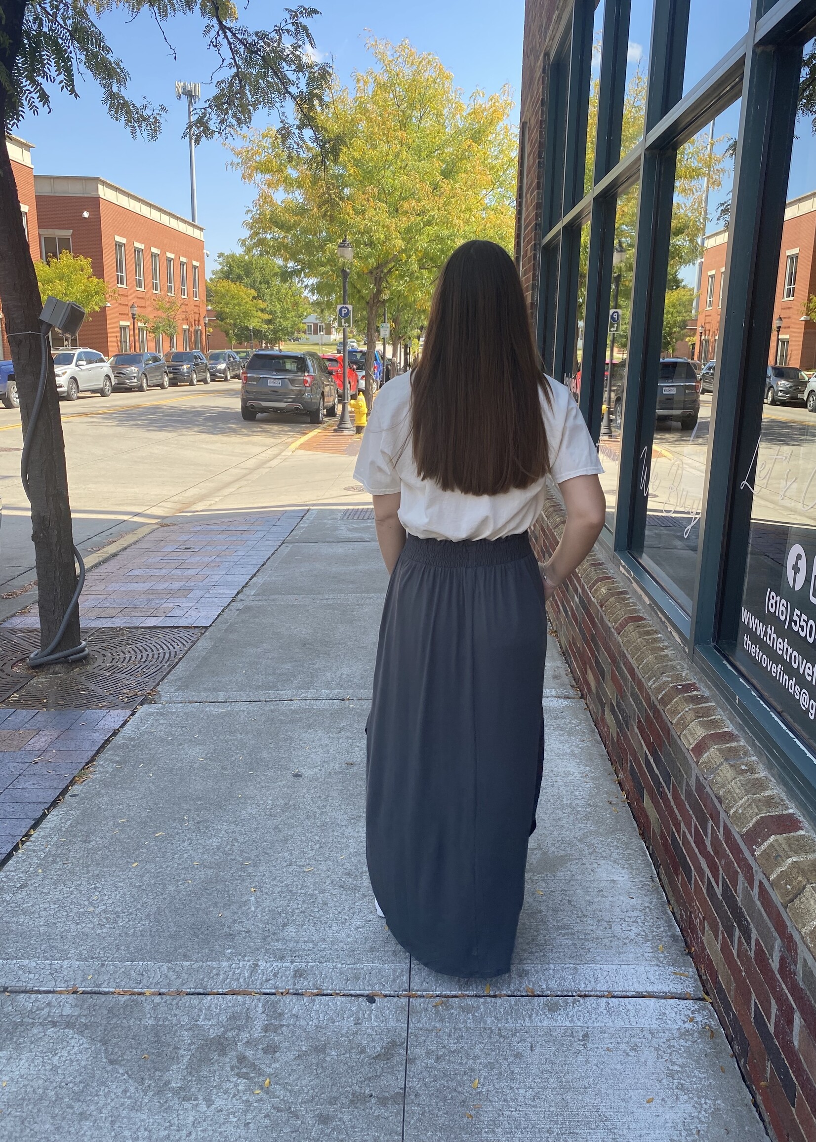 Smocked Waist Maxi Skirt w/ Pockets