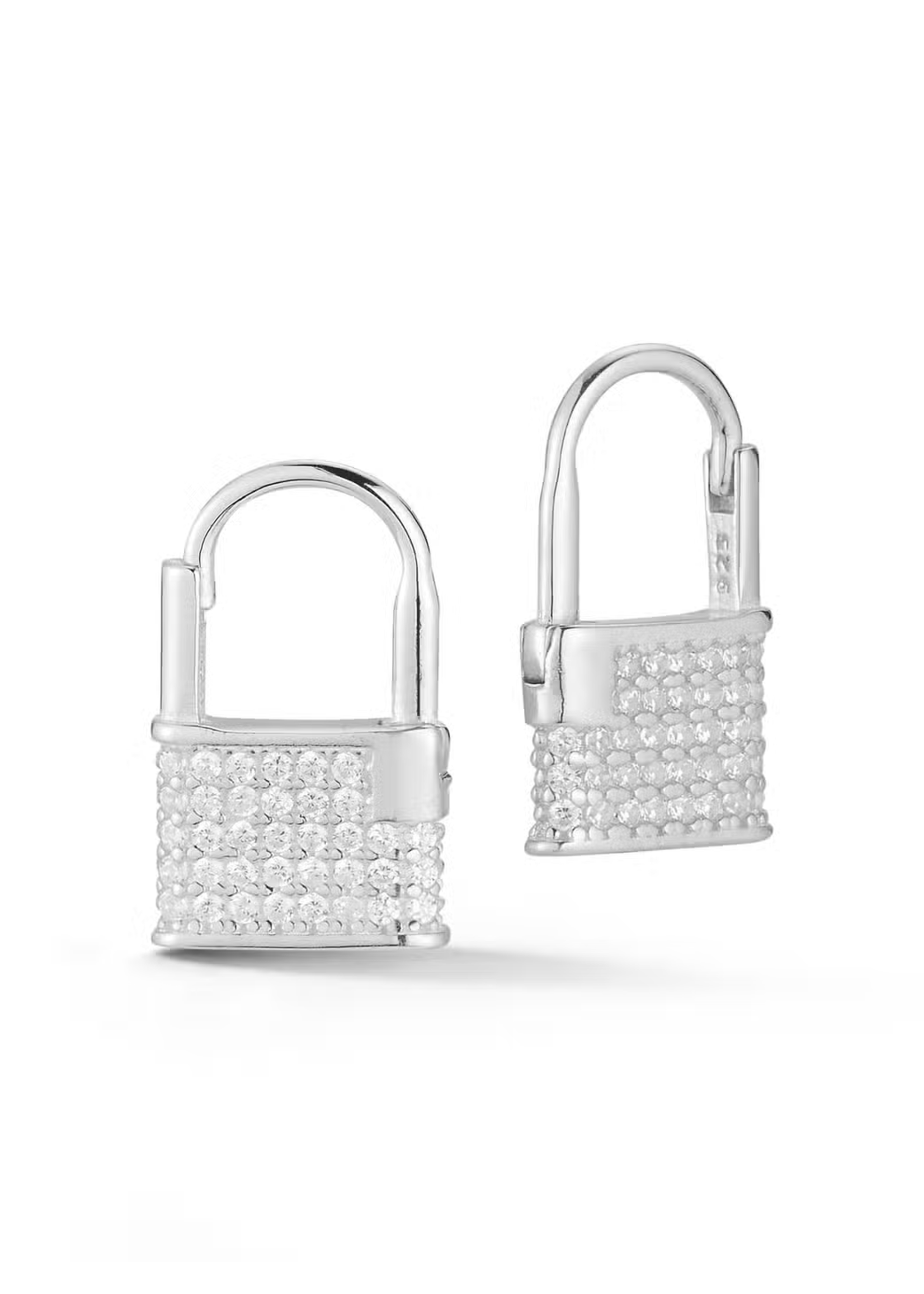 Sterling Silver CZ Padlock Earrings