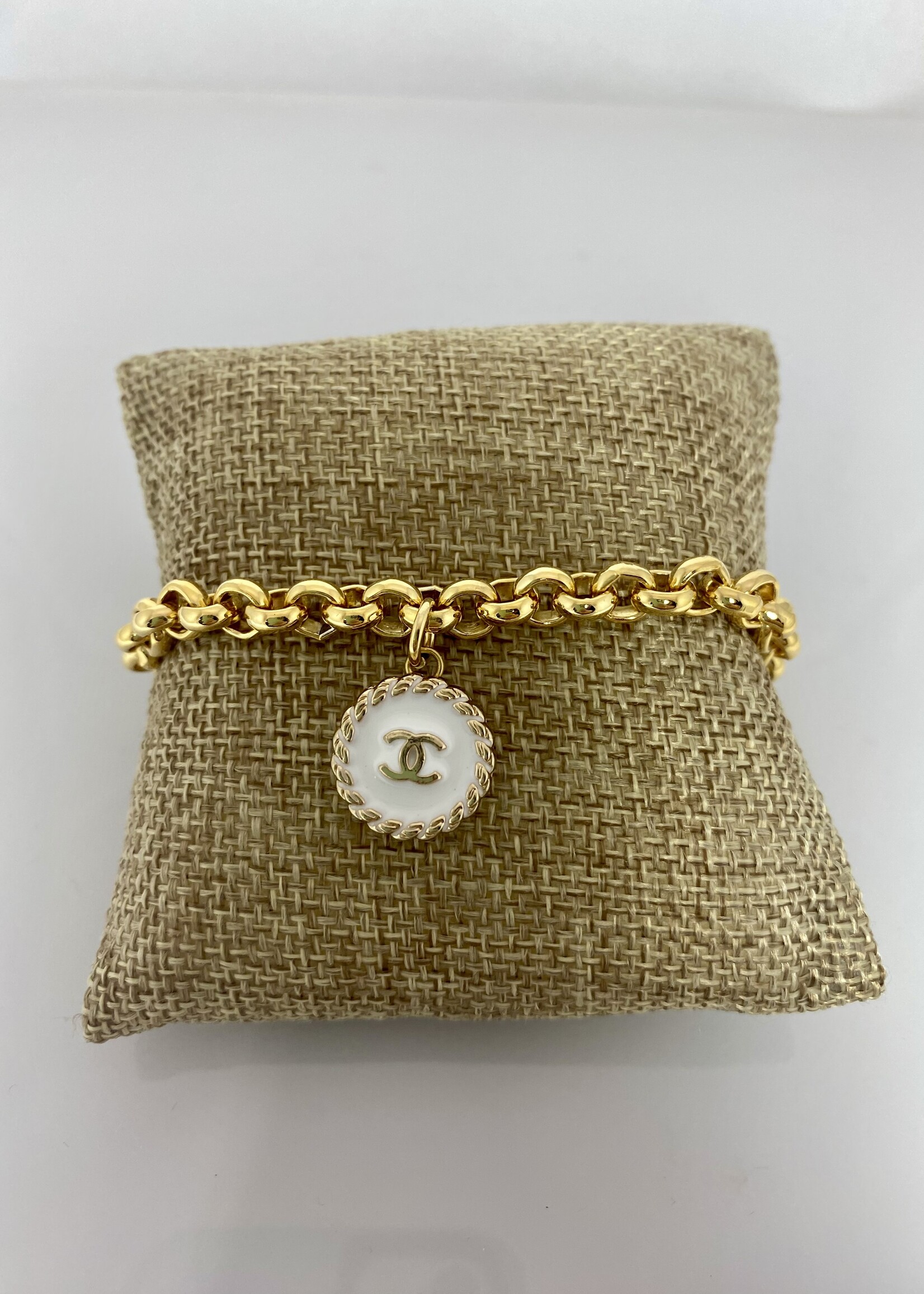 Winifred Design Repurposed Gold Rolo Chain Bracelet White CC Charm