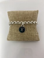 Winifred Design Repurposed Silver Rolo Chain Bracelet Black LV Charm