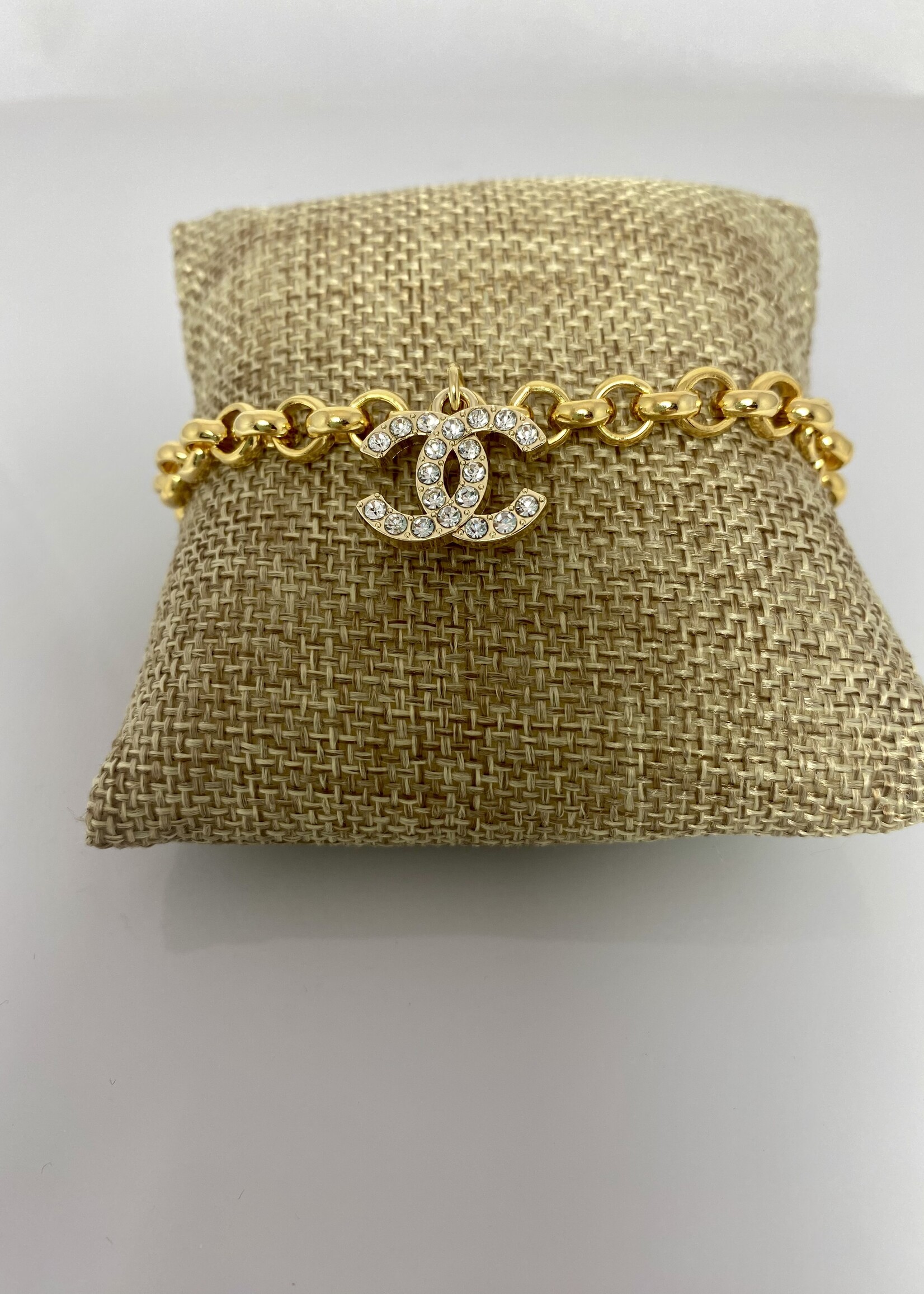 Winifred Design Repurposed Gold Rolo Chain Bracelet Bling CC Charm