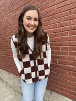 Brown Checkered Sherpa Vest