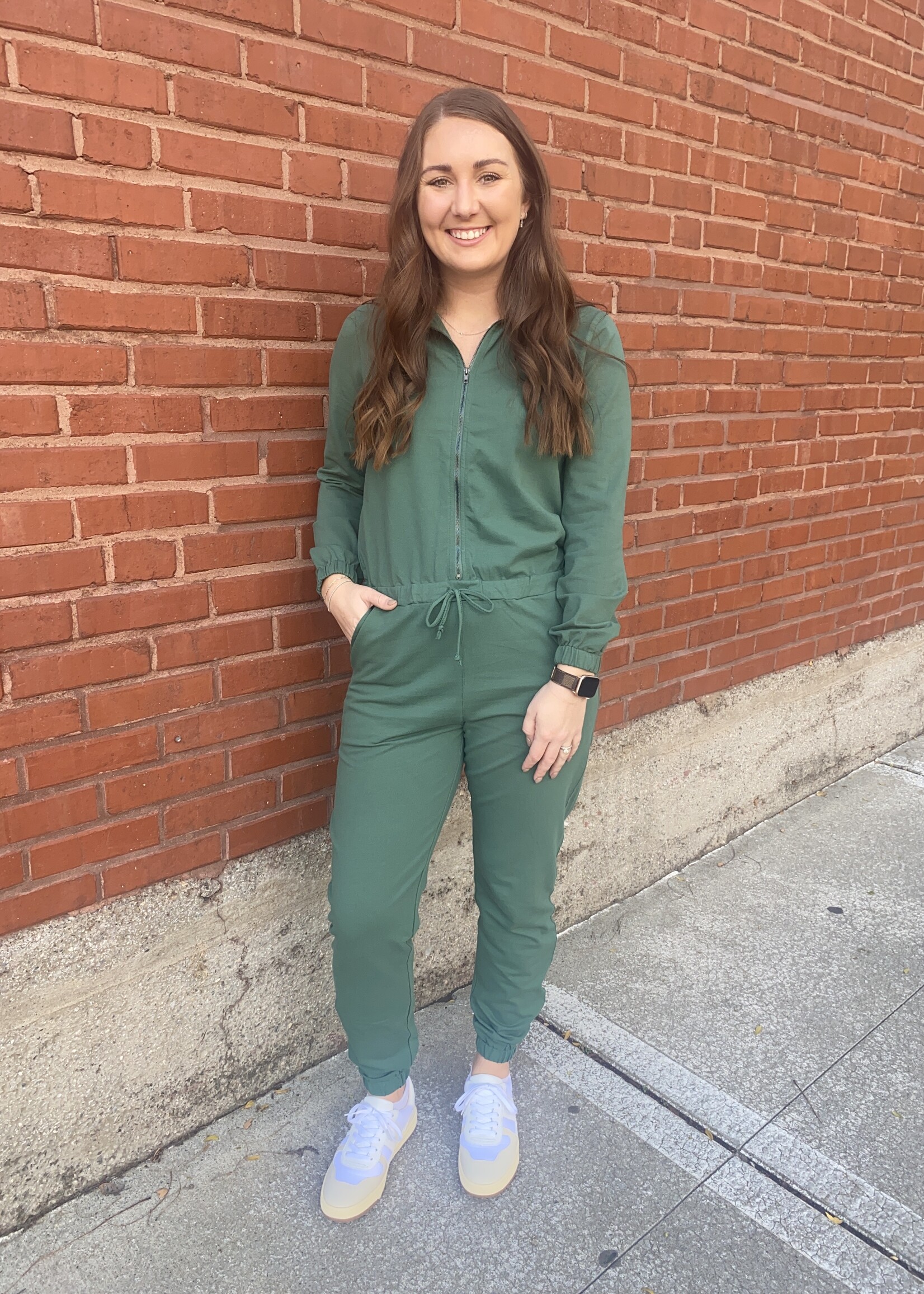 Hunter Green Long Sleeve Jumpsuit