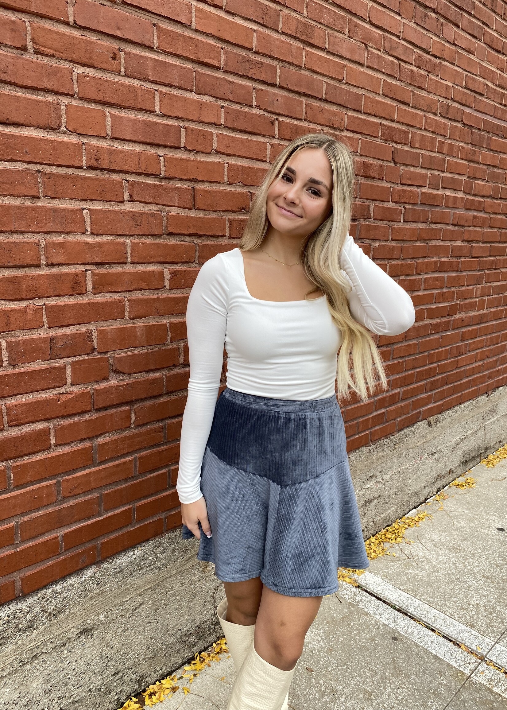 Velvet Ash Blue Mini Skirt