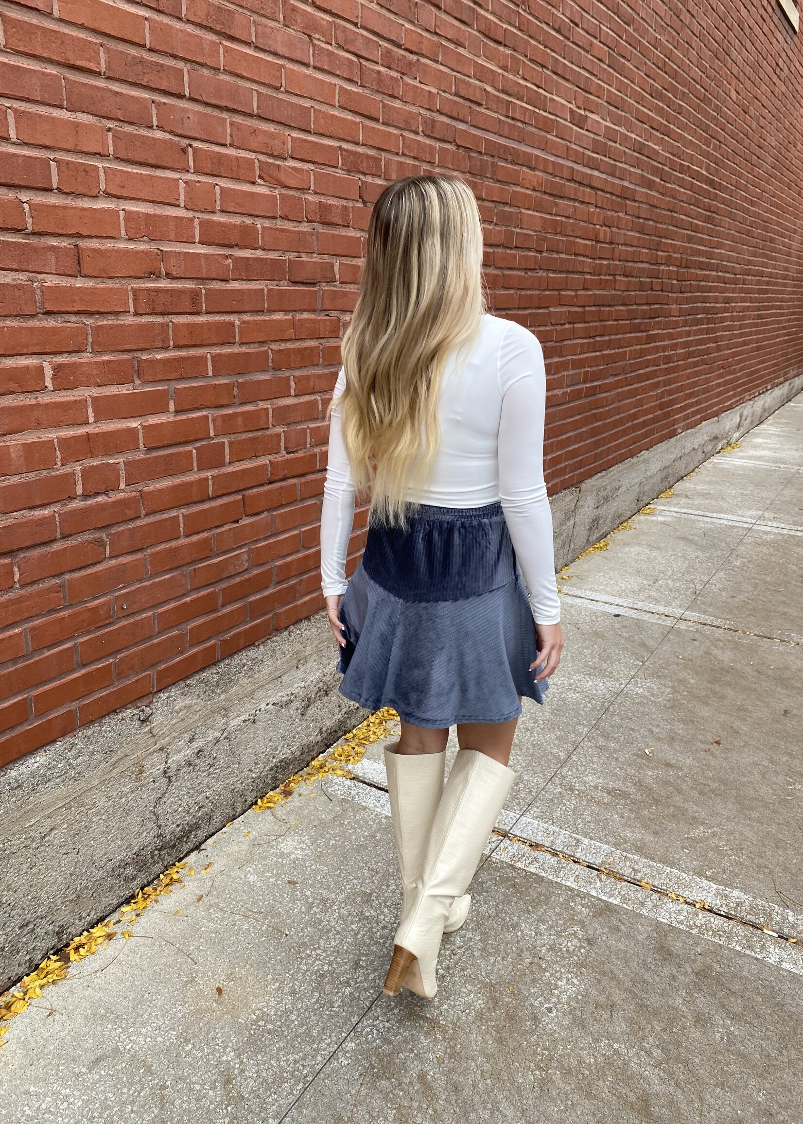 Velvet Ash Blue Mini Skirt