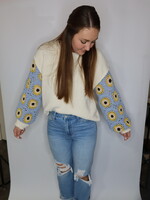 Ivory + Multi Crochet Sleeve Sweater