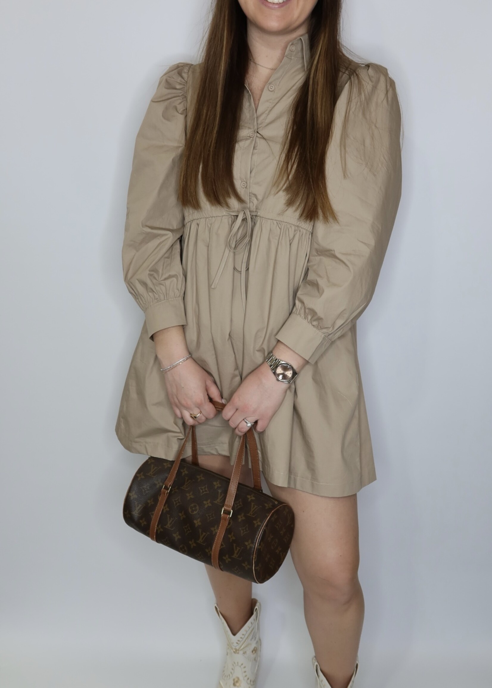 Refined Tan Long Sleeve Dress