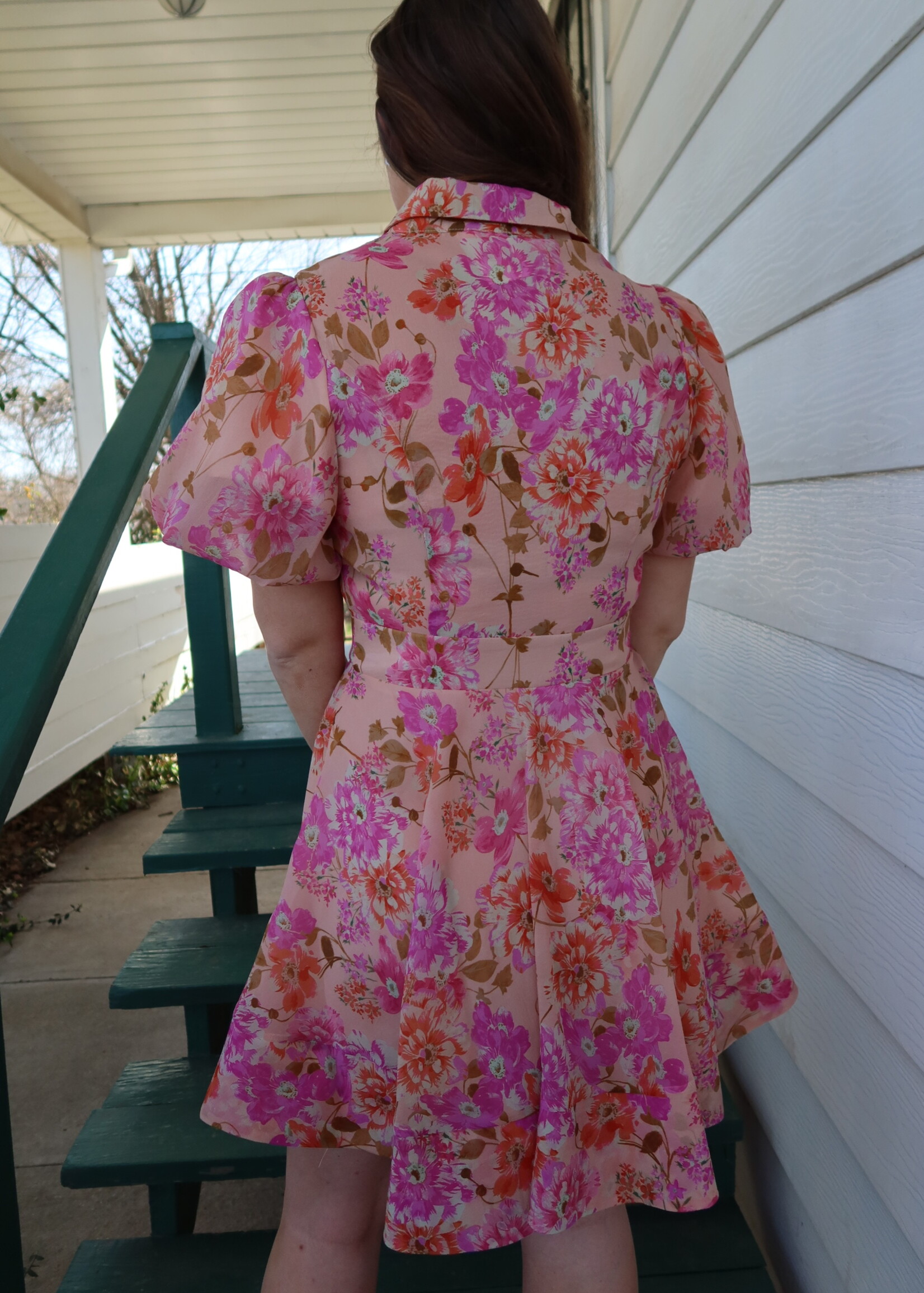 Peach Floral Mini Dress