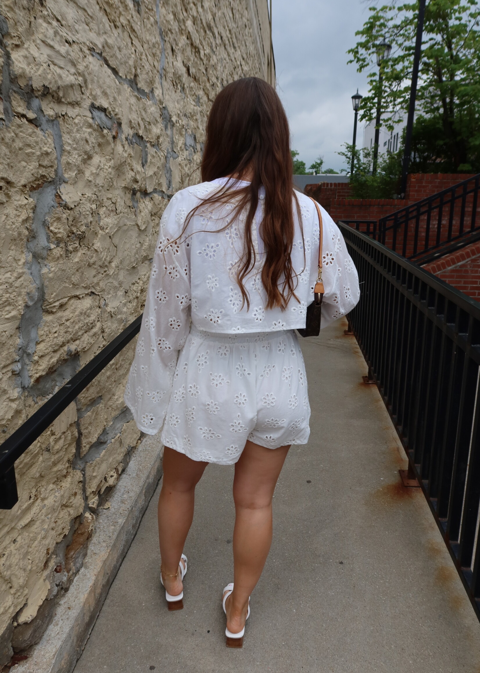 White Long Sleeve + Shorts Eyelet Set