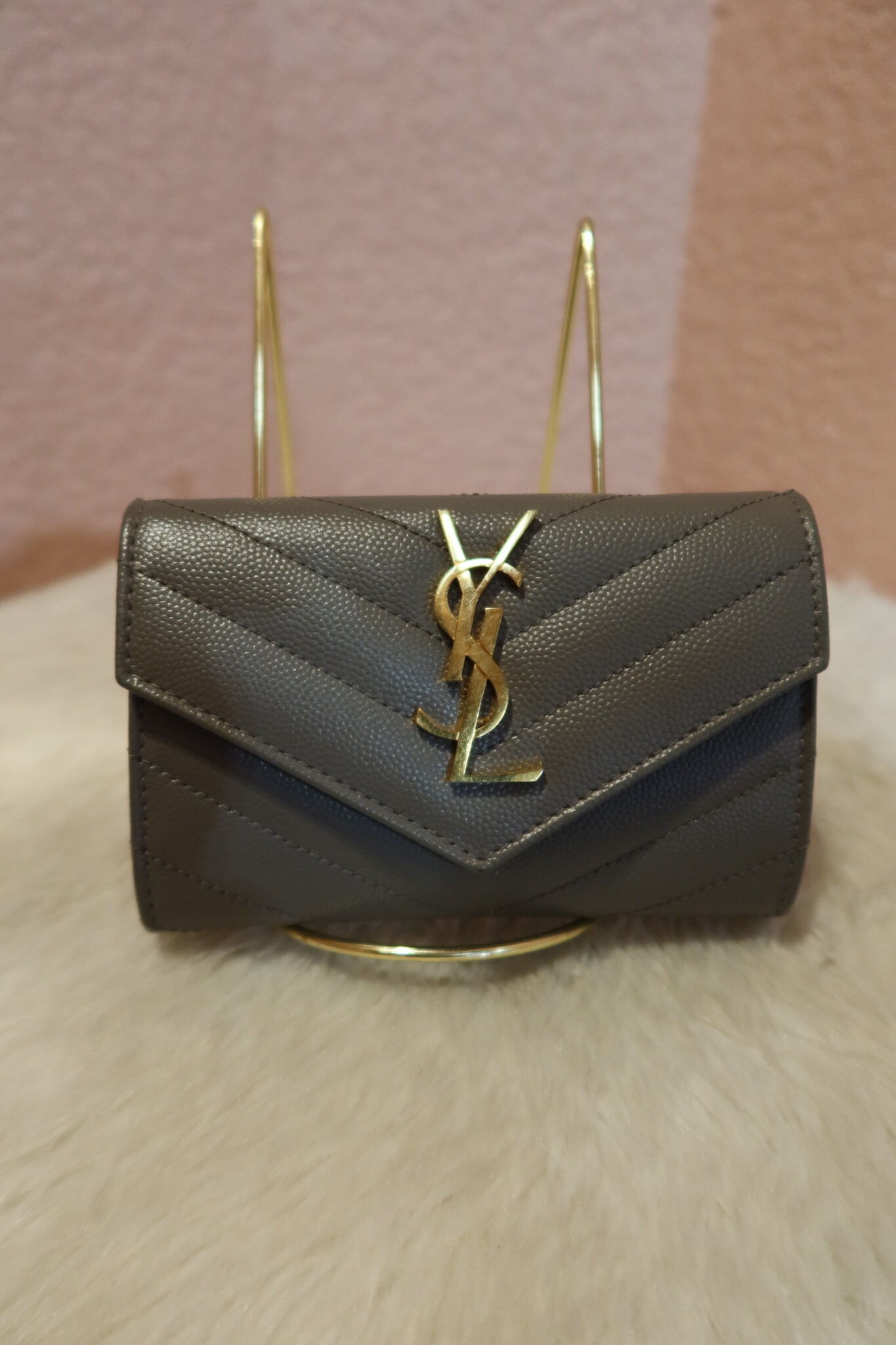 YSL Grey Grain de Poudre Flap Wallet