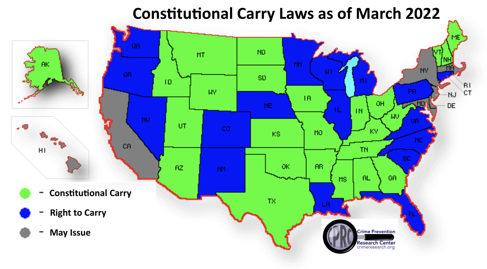 Constitutional Carry Laws as of March 2022