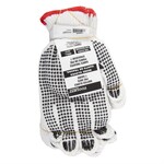 WHITE KNITTED POLY / COTTON WITH BLACK PVC DOTS SMALL(RED) GLOVES