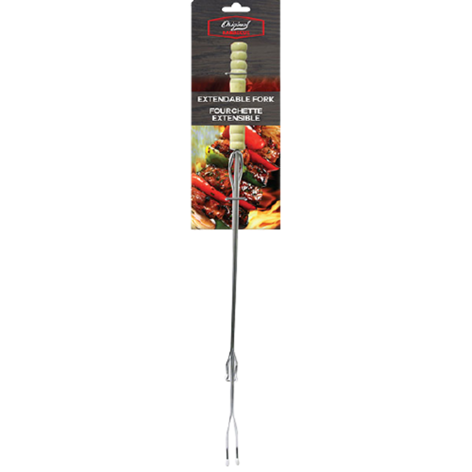 BBQ FORK EXTENDABLE WOODEN HANDLE