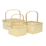 SQUARE WOOD BASKET SET: NATURAL WITH HANDLE - 1 PC