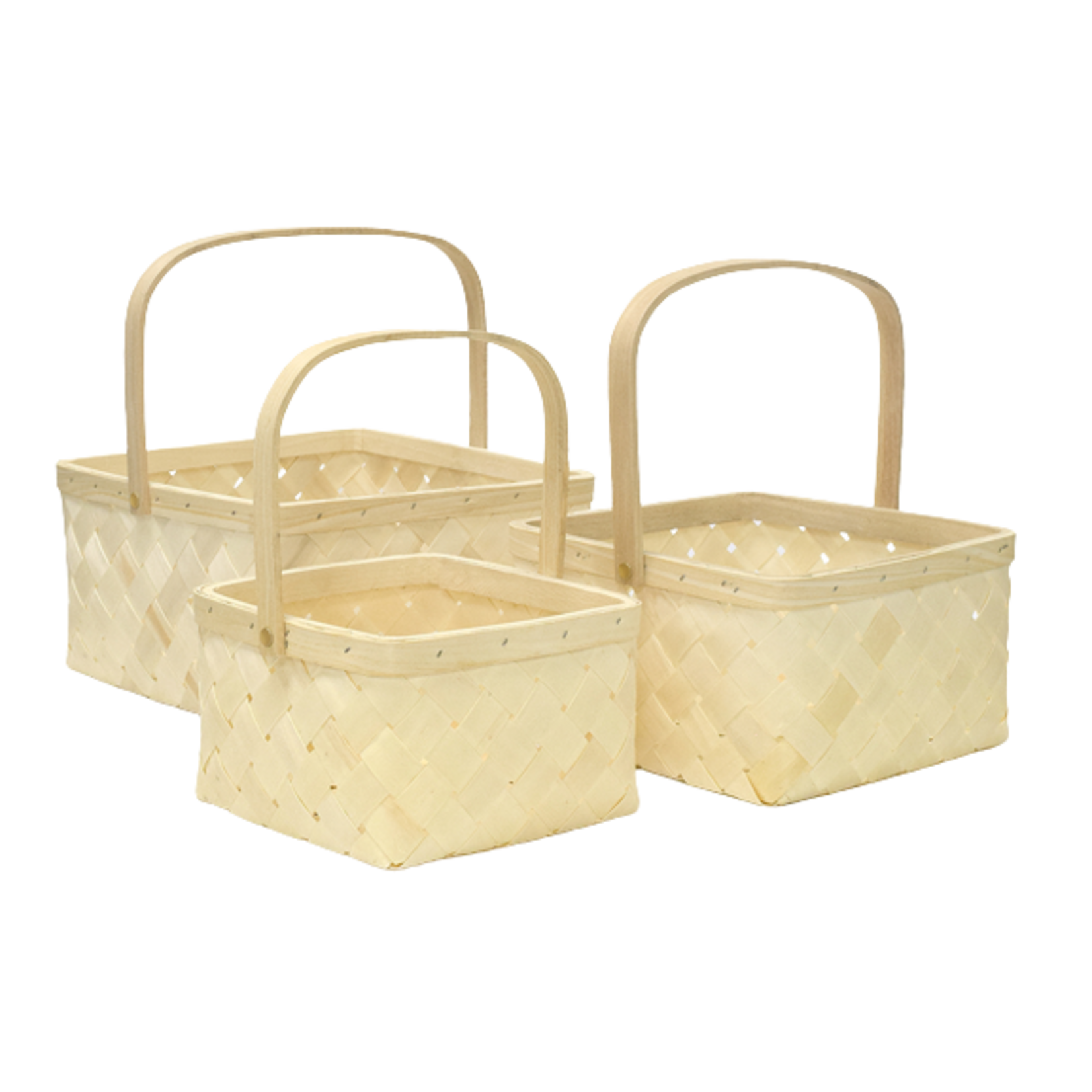 SQUARE WOOD BASKET SET: NATURAL WITH HANDLE - 1 PC