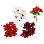 10IN POINSETTIA BUSH 5 HEAD SOFT TOUCH - RED, WHITE AND BURGUNDY - 1PC