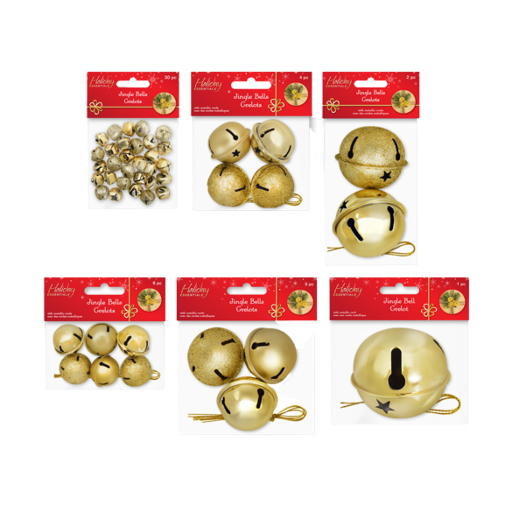 JINGLE BELLS SHINY/MATTE/GLITTER MIX  A) GOLD MEDLEY - 6 STYLES AVAILABLE - PER STYLE