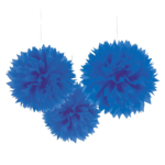 BRIGHT ROYAL BLUE FLUFFY PAPER DECORATIONS