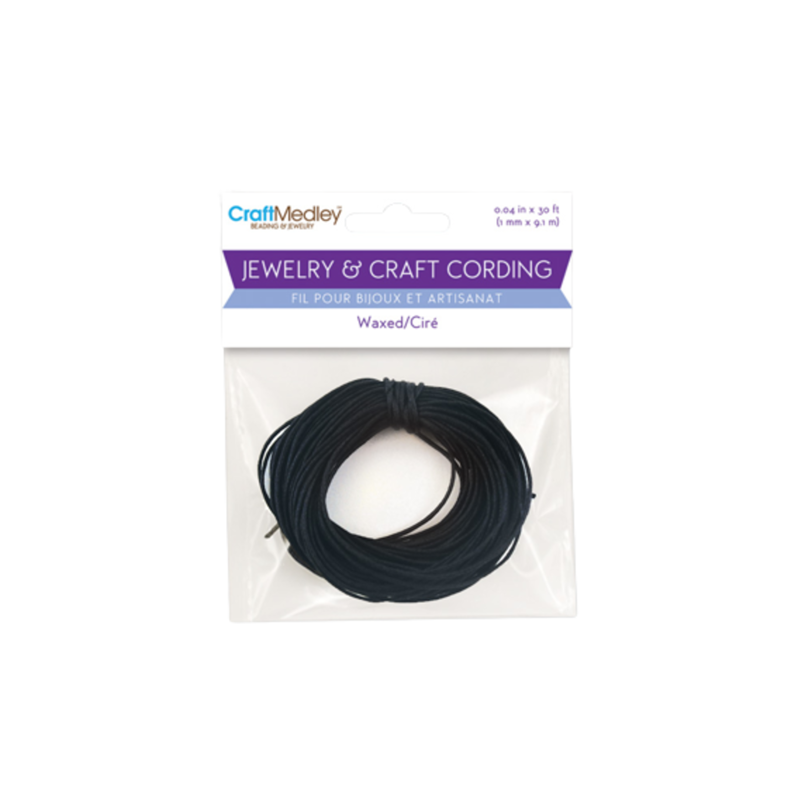 JEWELRY/CRAFT CORD: 1MM X 10YDS WAXED CORD ROUND A) BLACK
