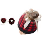 BUFFALO PLAID ADULT MESSY BUN HAT