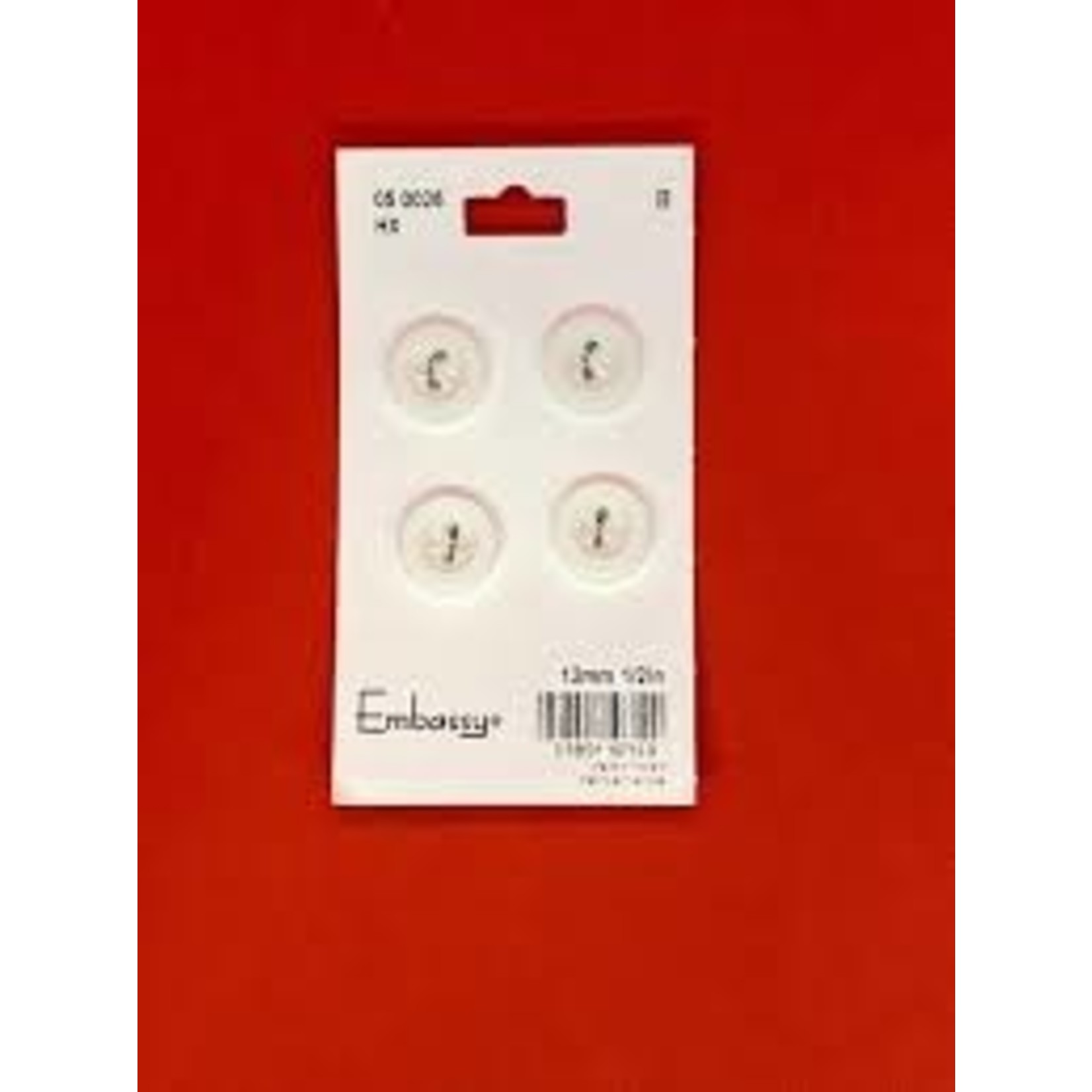 12MM WHITE BUTTONS - 4 HOLES - 4PK