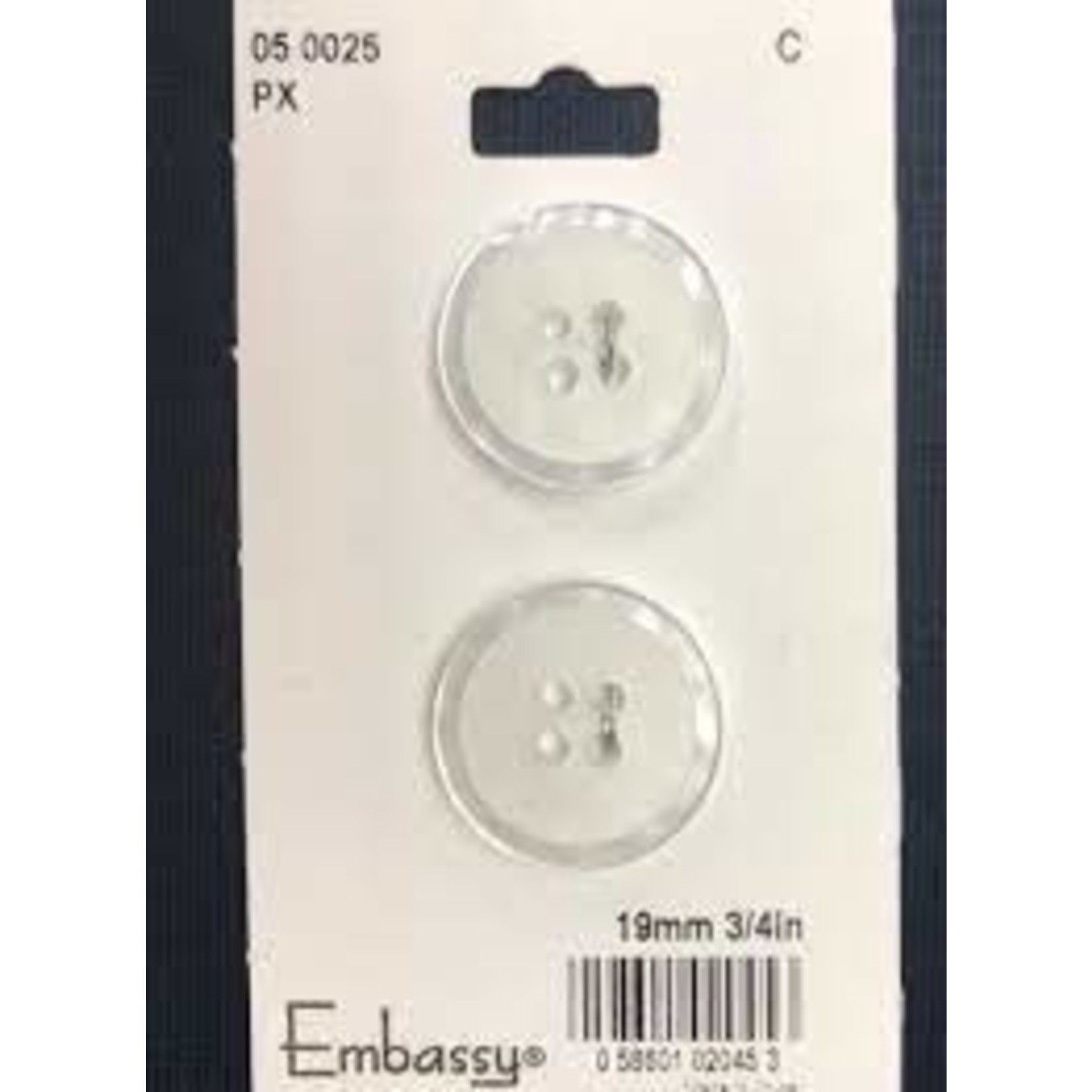 19MM WHITE BUTTONS - 4 HOLES - 2PK