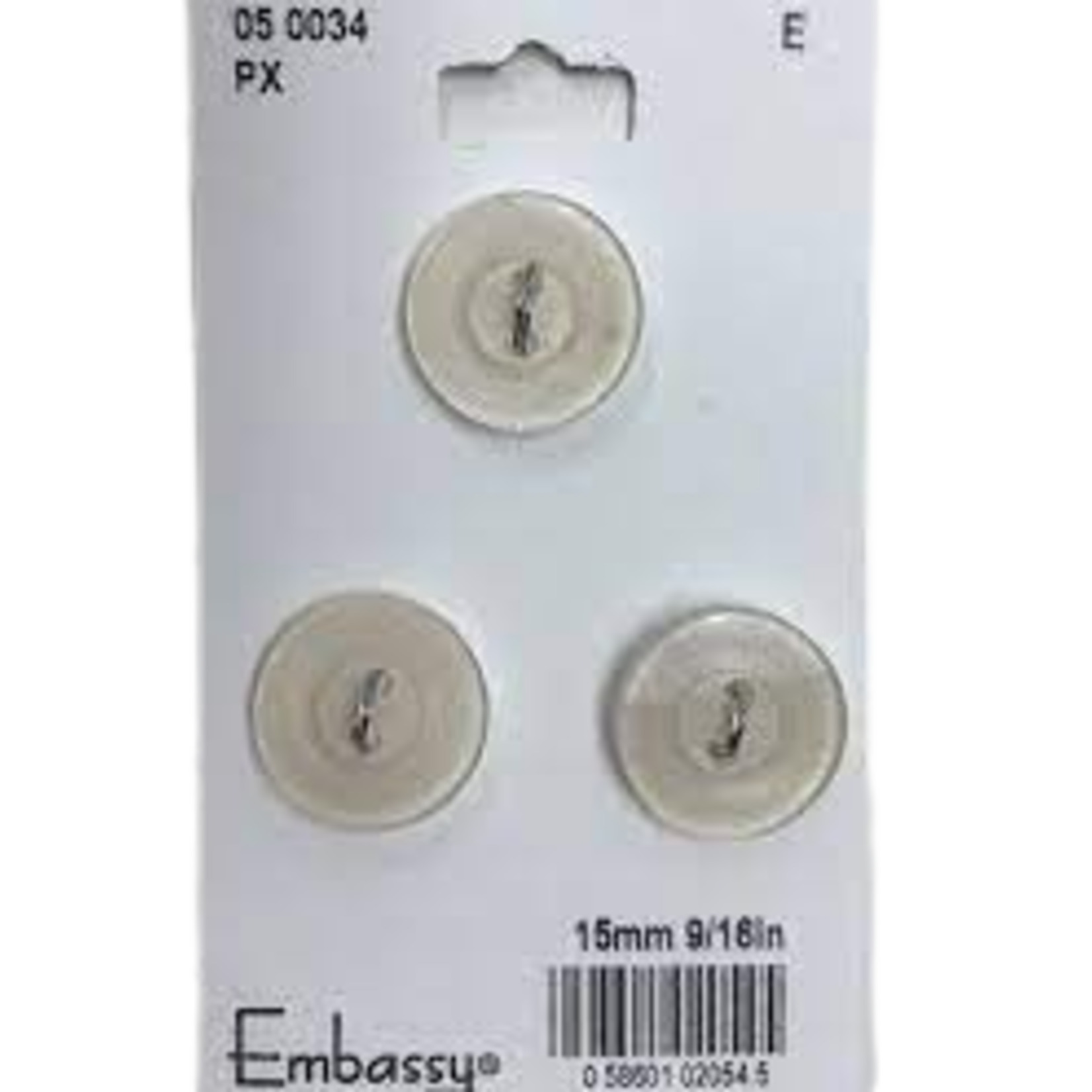 15MM CLEAR IVORY BUTTONS - 2 HOLES - 3PK