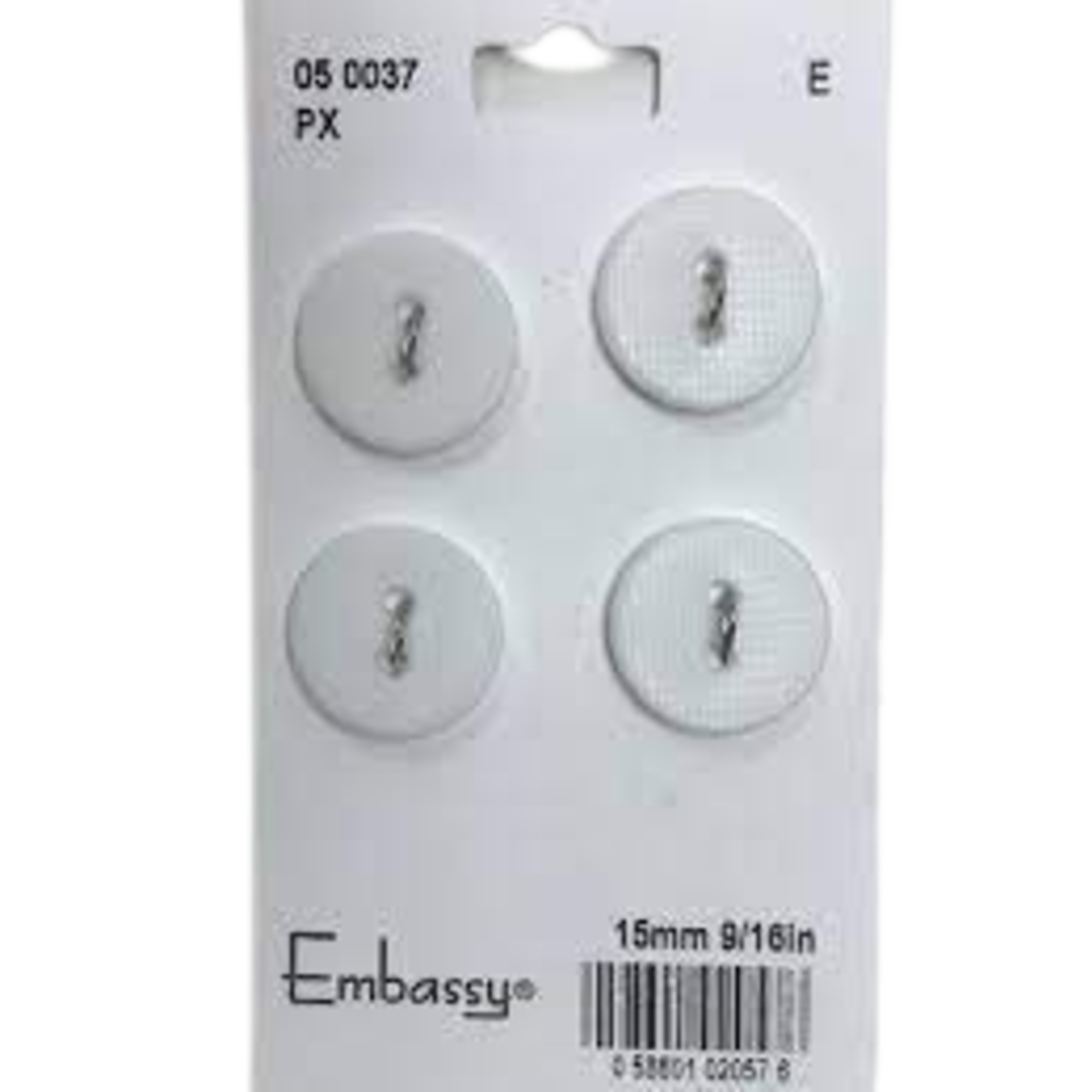 15MM WHITE BUTTONS - 2 HOLES - 4PK