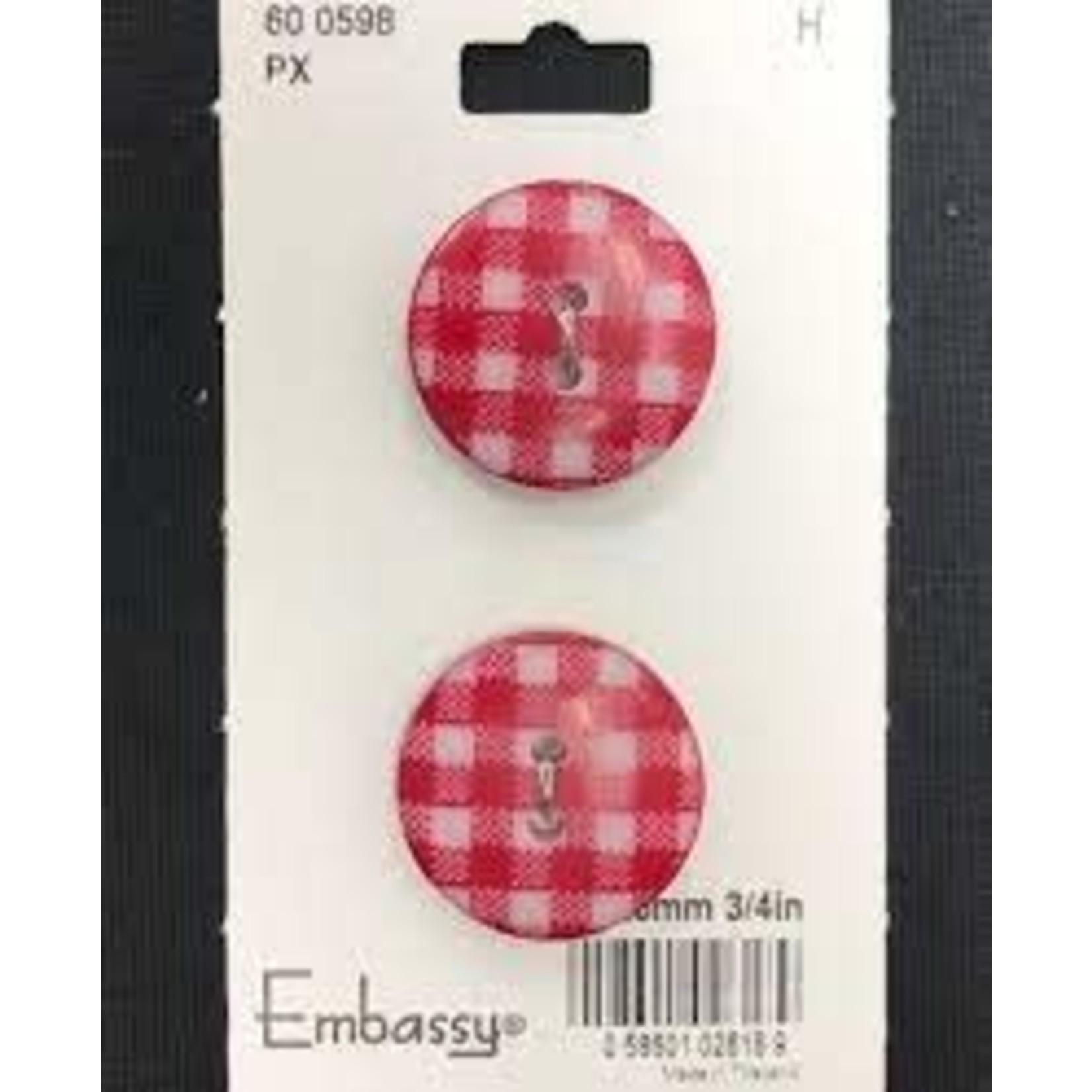 20MM RED CHECKERED BUTTONS - 2 HOLES - 2PK