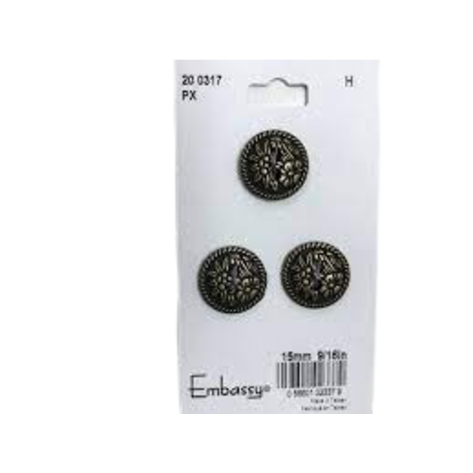 15MM BRASS AND BLACK BUTTONS - 2 HOLES -3PK