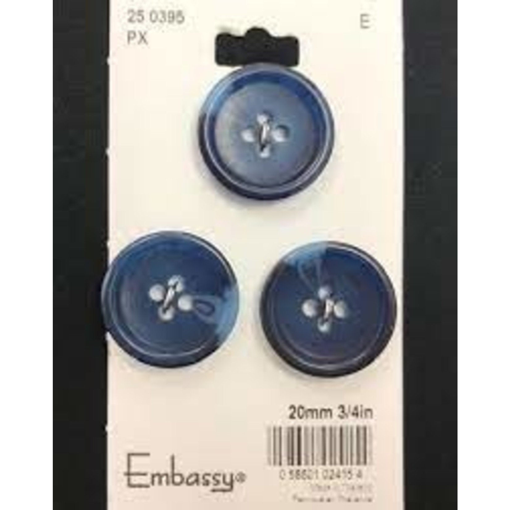 20MM BLUE MARBLED LOOK BUTTONS - 4 HOLES - 3PK