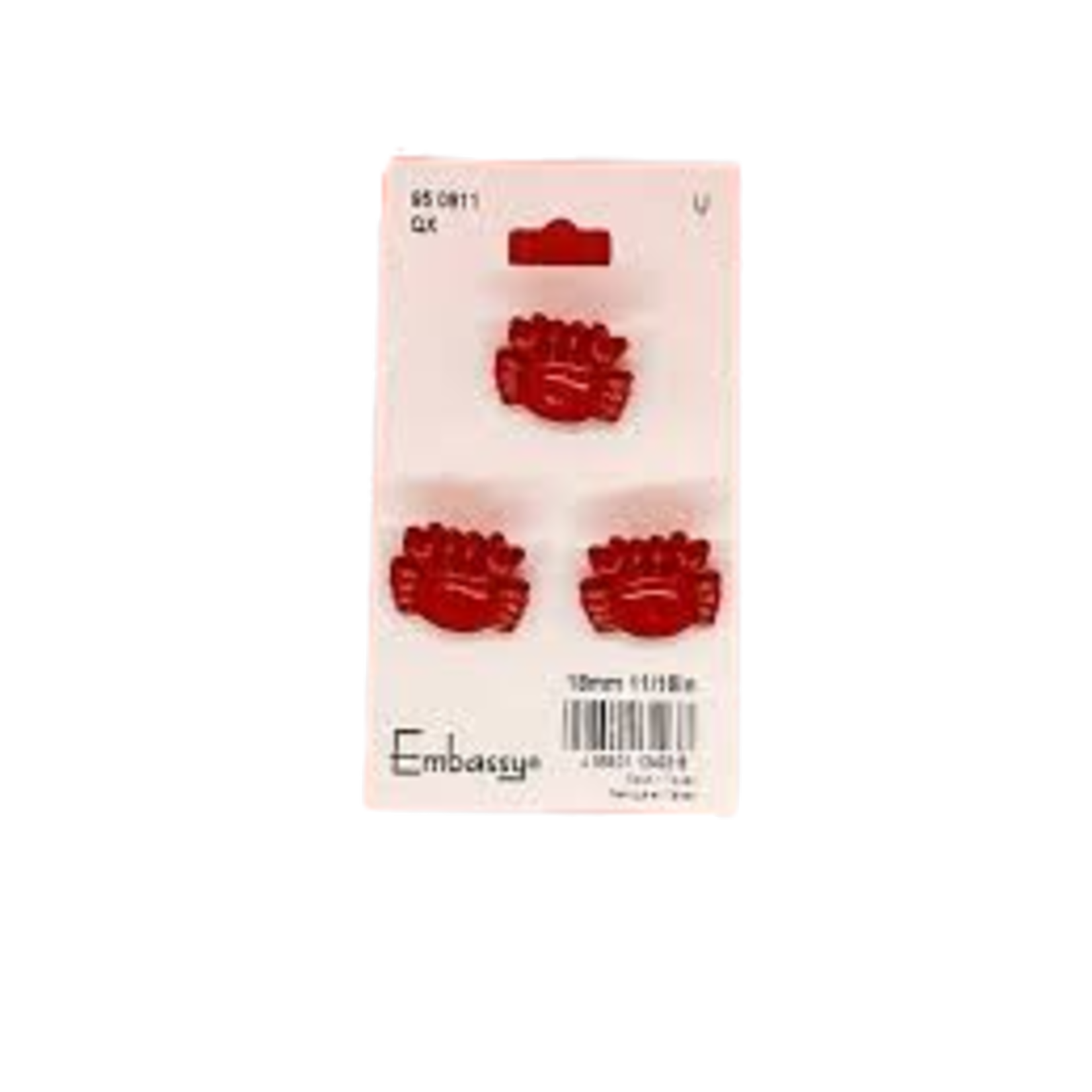 18MM RED CRAB BUTTONS - SHANK - 3PK