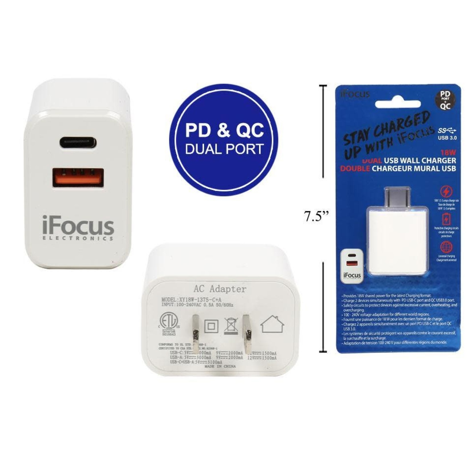 IFOCUS DUAL PD+QC 18W USB CHARGER