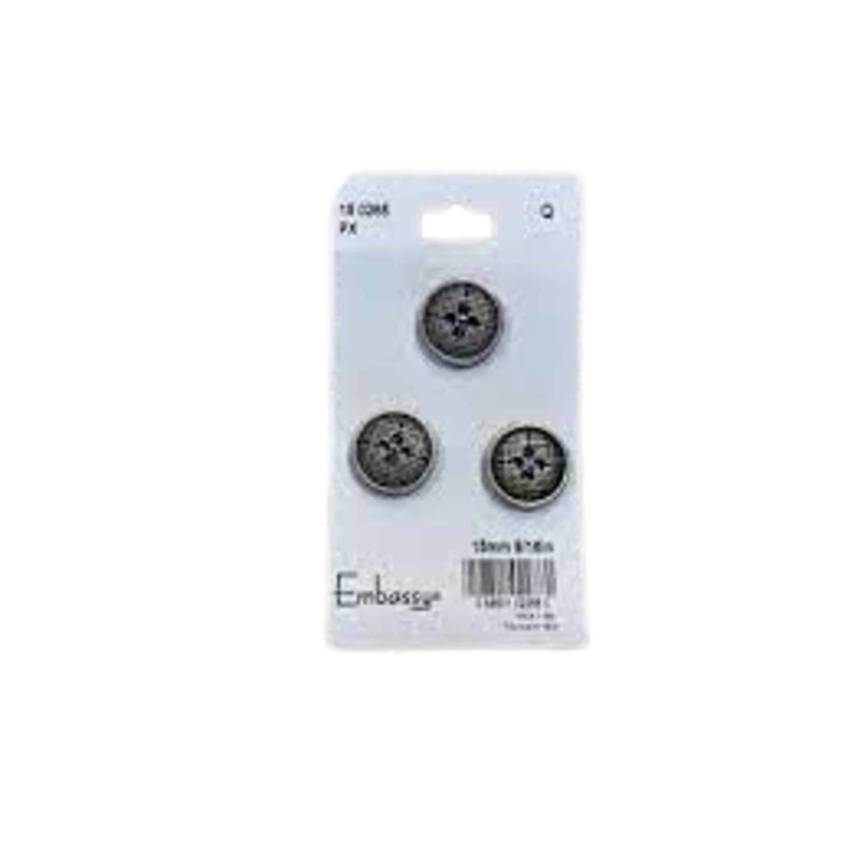 15MM SILVER BUTTONS - 4 HOLES - 3PK