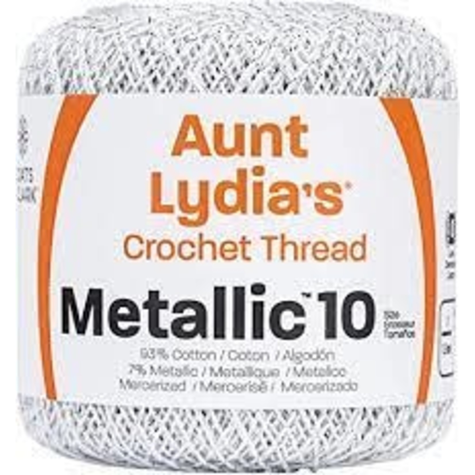 AUNT LYDIA'S CROCHET THREAD - METALLIC 10 - WHITE/SILVER