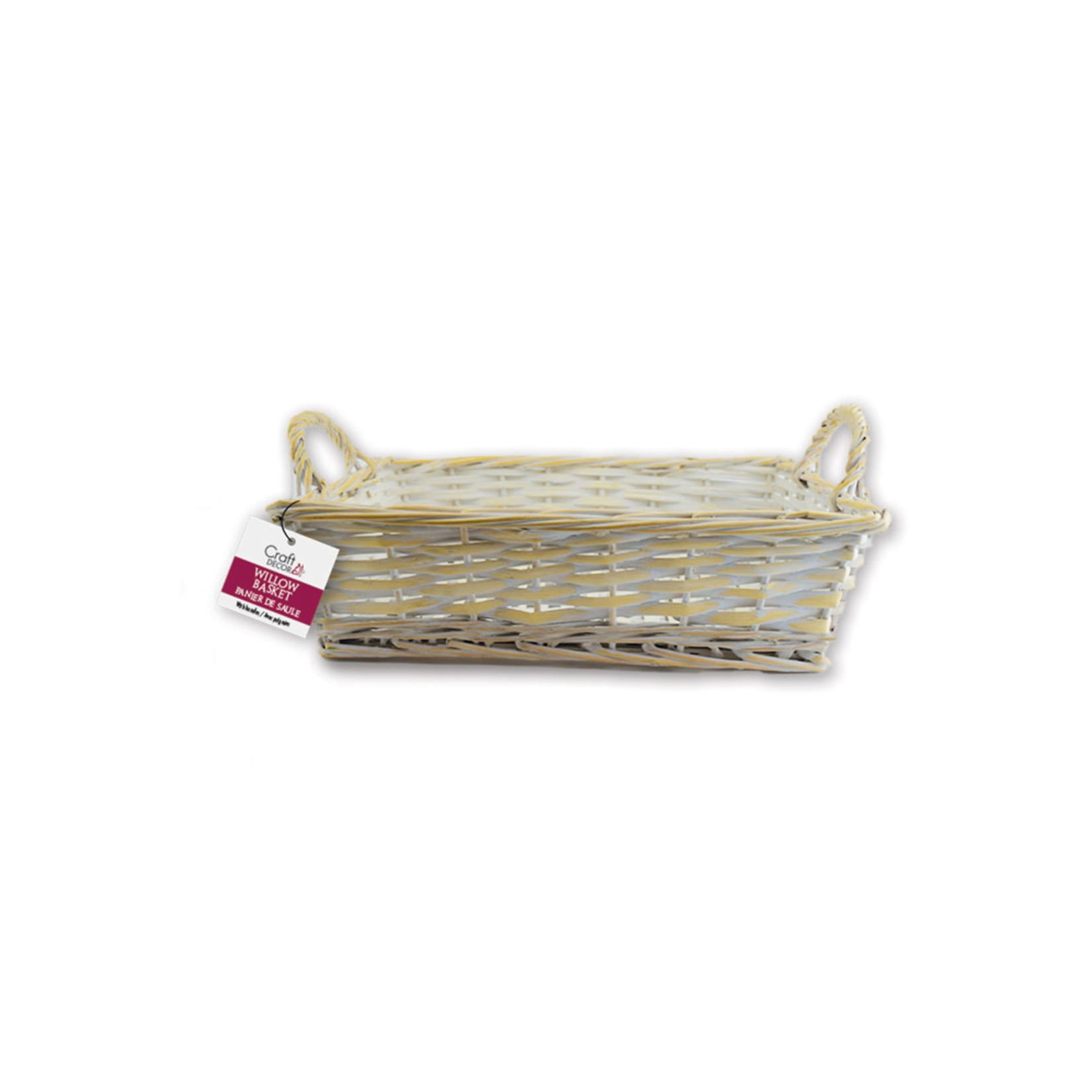 BASKET TRAY: 15IN X 11IN X 3.IN LRG WILLOW BLEACHED WITH HANDLES