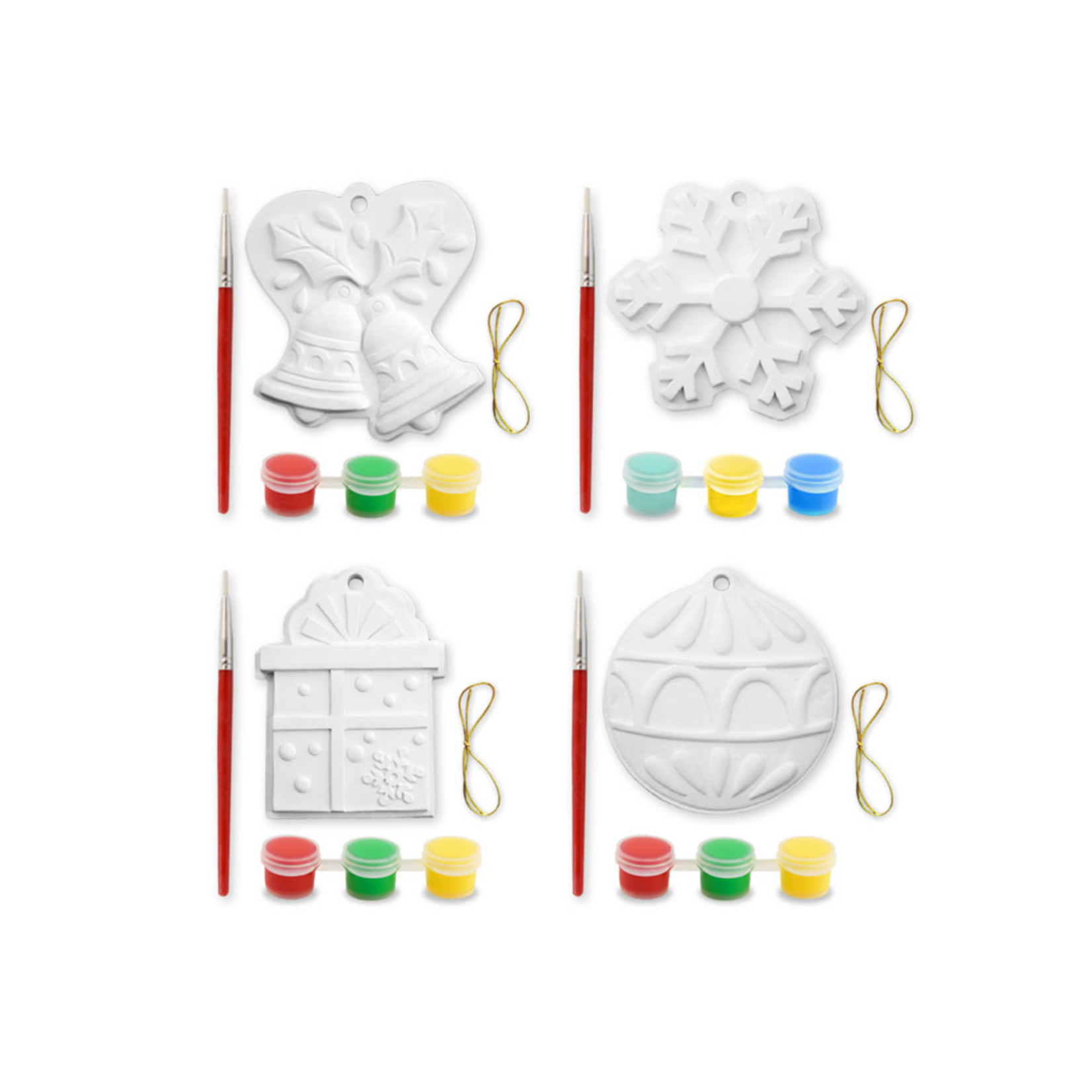 SEASONAL WONDERS: DIY PLASTER ORNAMENT W/BRUSH+PAINTS ASST A) HOLIDAY ICONS