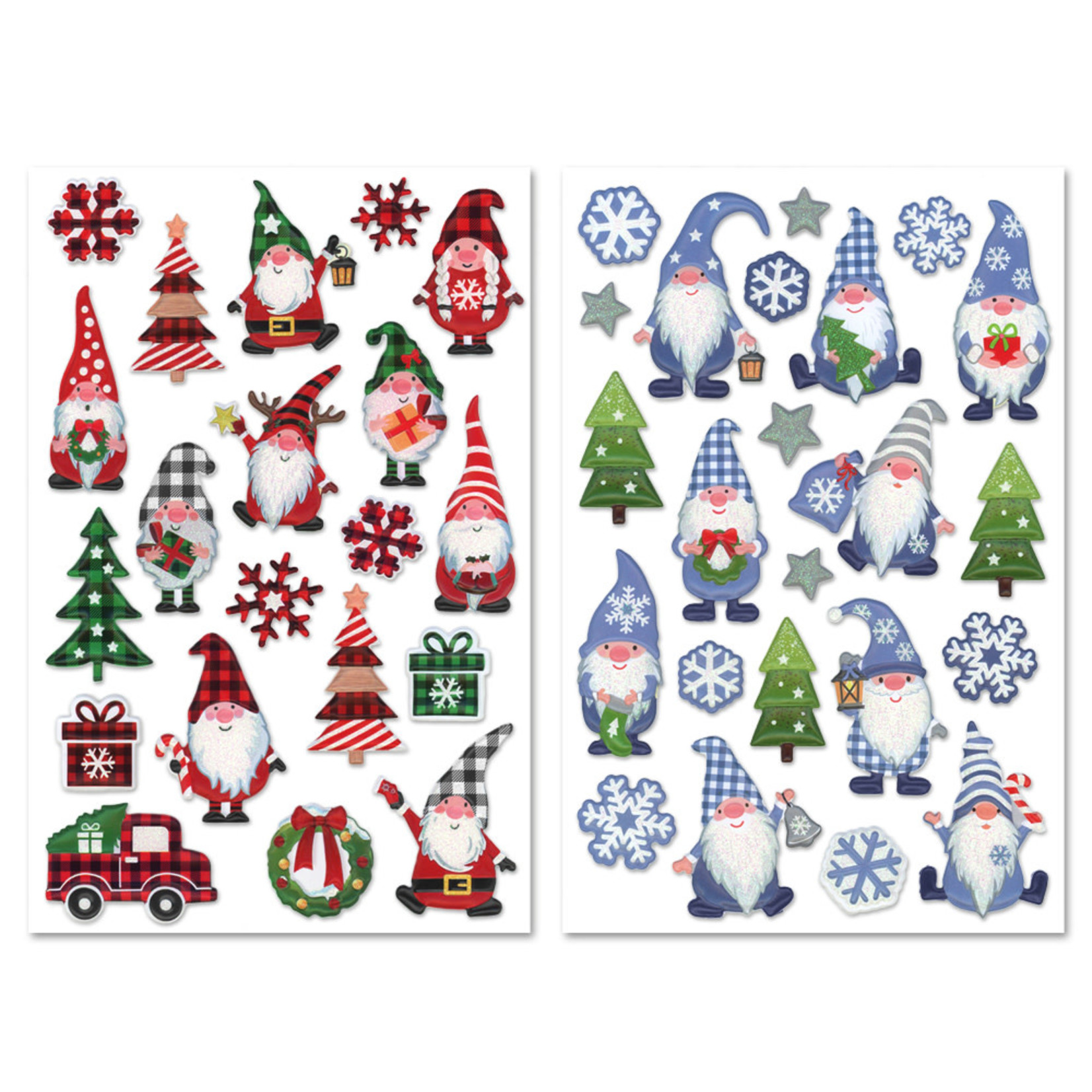 HOLIDAY STICKERS: 5.5INX8.25IN 3D POP-UP GLITTERA) GNOME MEDLEY