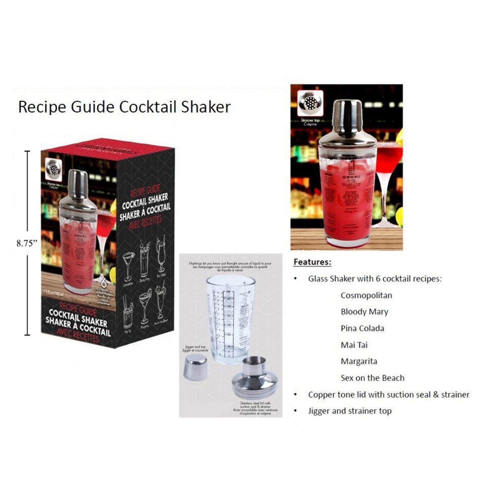 RECIPE GUIDE GLASS COCKTAIL SHAKER North Cobalt Flea Market