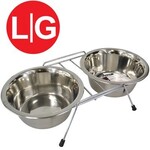 FIXED DOUBLE DINER STANDS W/DISHES LG