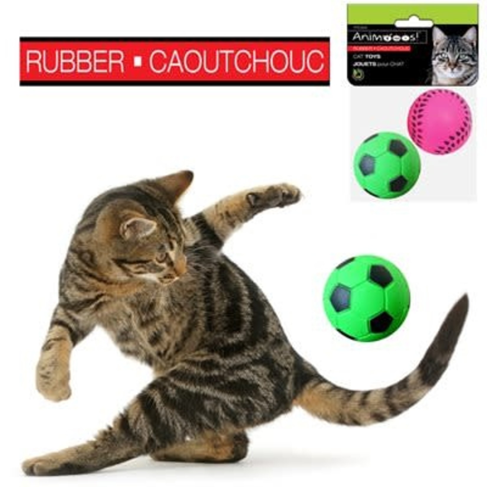 RUBBER BALL CAT TOY 2PK