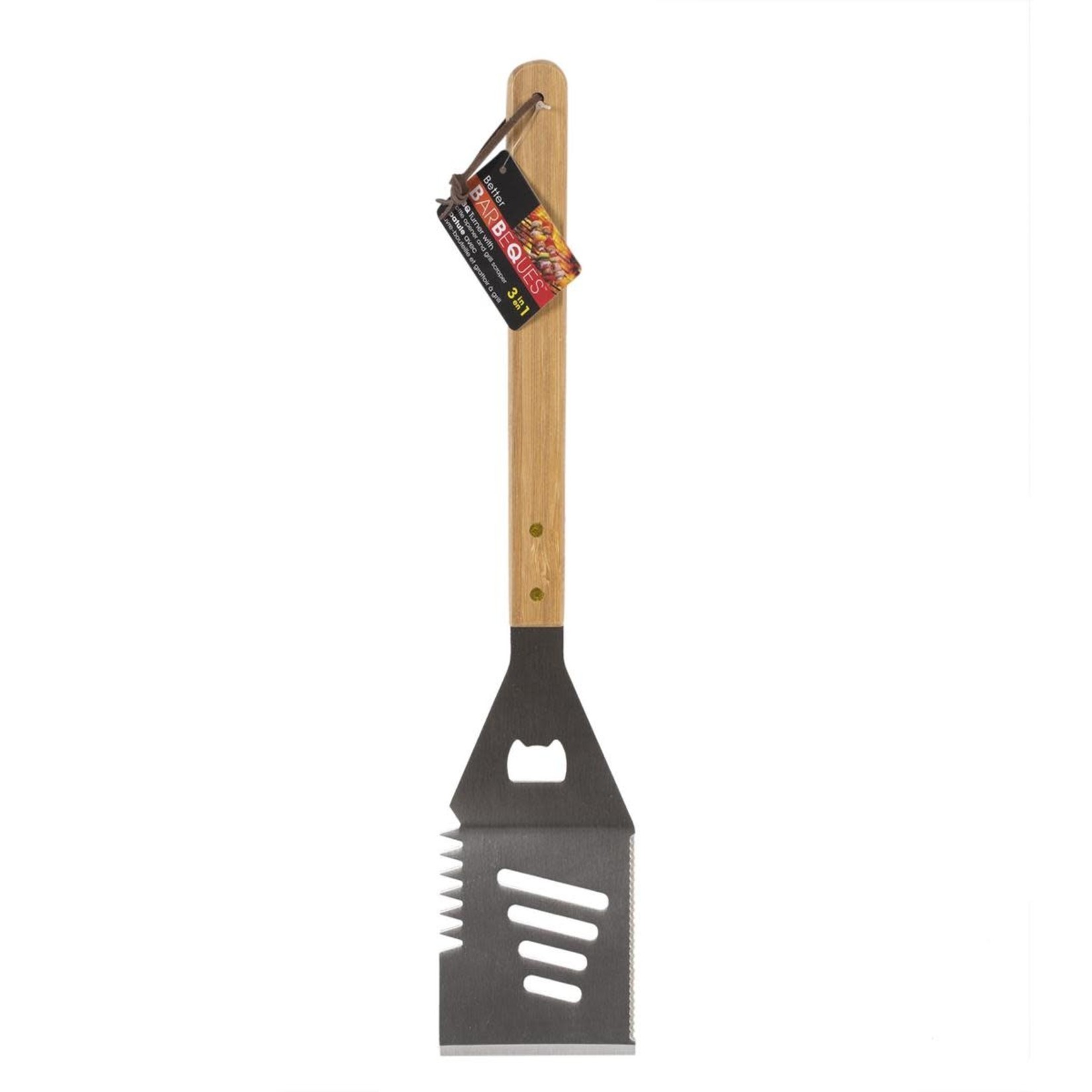 BBQ 3 I N 1 STAINLESS STEEL TURNER W/BAMBOO HANDLE