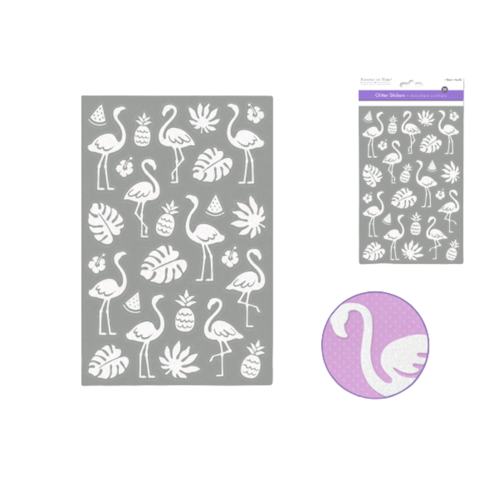 PAPER CRAFT STICKER: 5.25"X9" 3D GLITTER STICKERS A) FLAMINGO