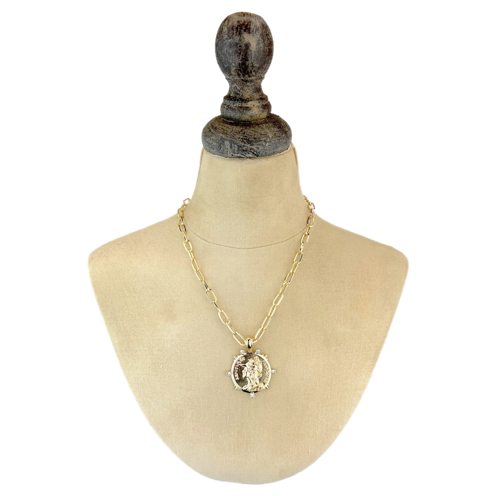 Short French Coin Pendant Necklace