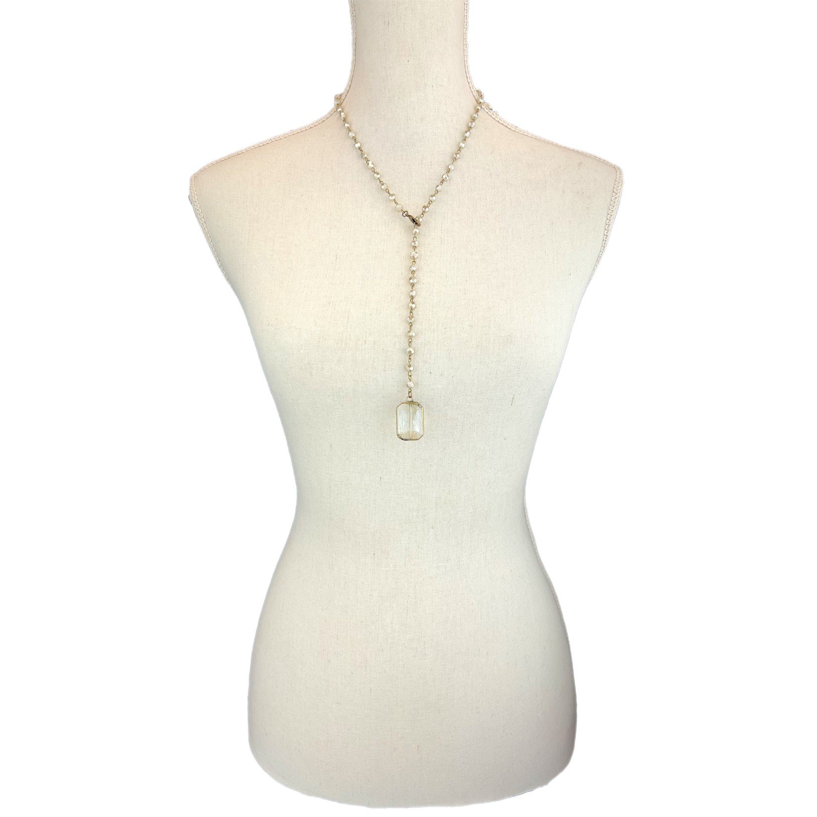 Adjustable Lariat Necklace with Square Pendant