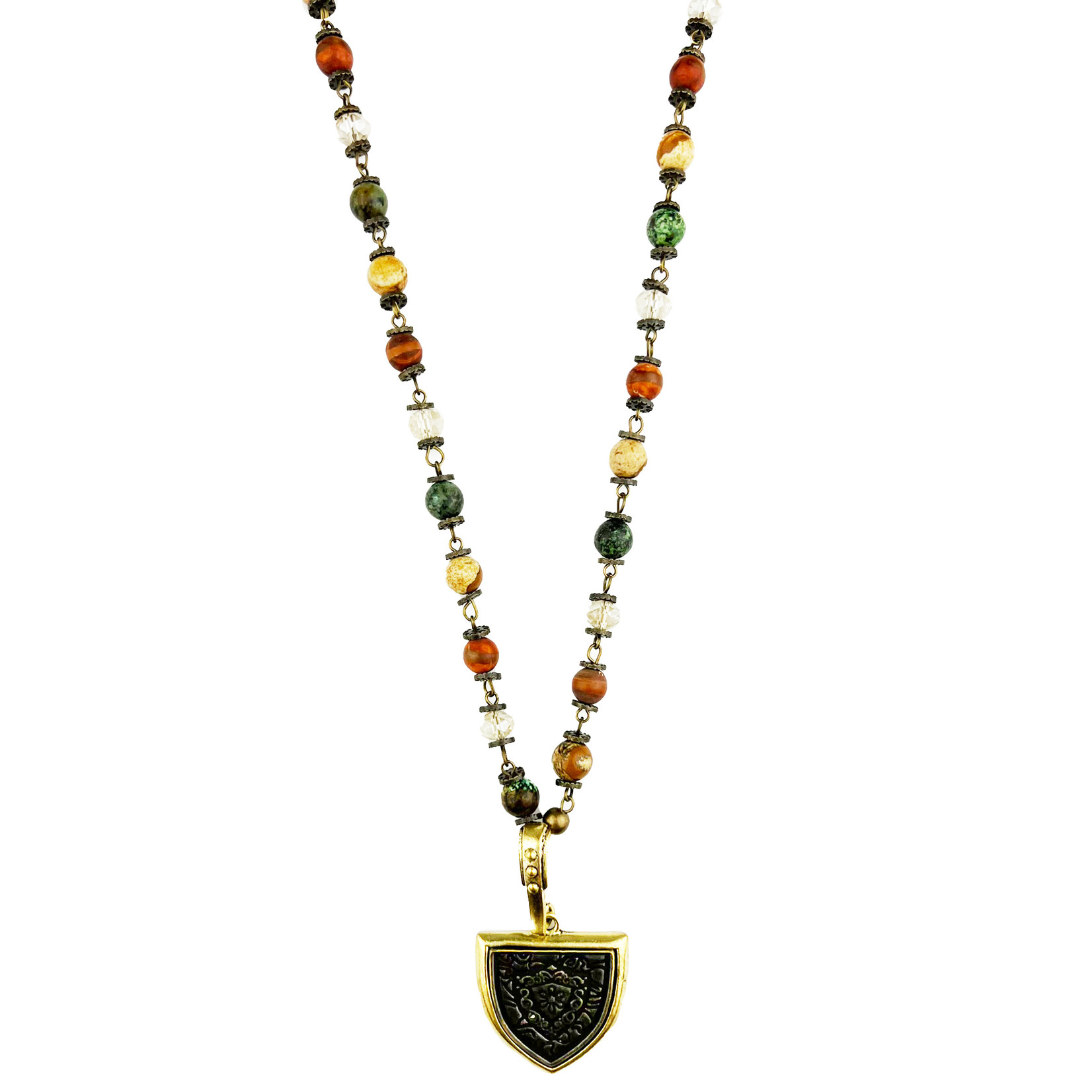 Long Necklace with French Shield Pendant