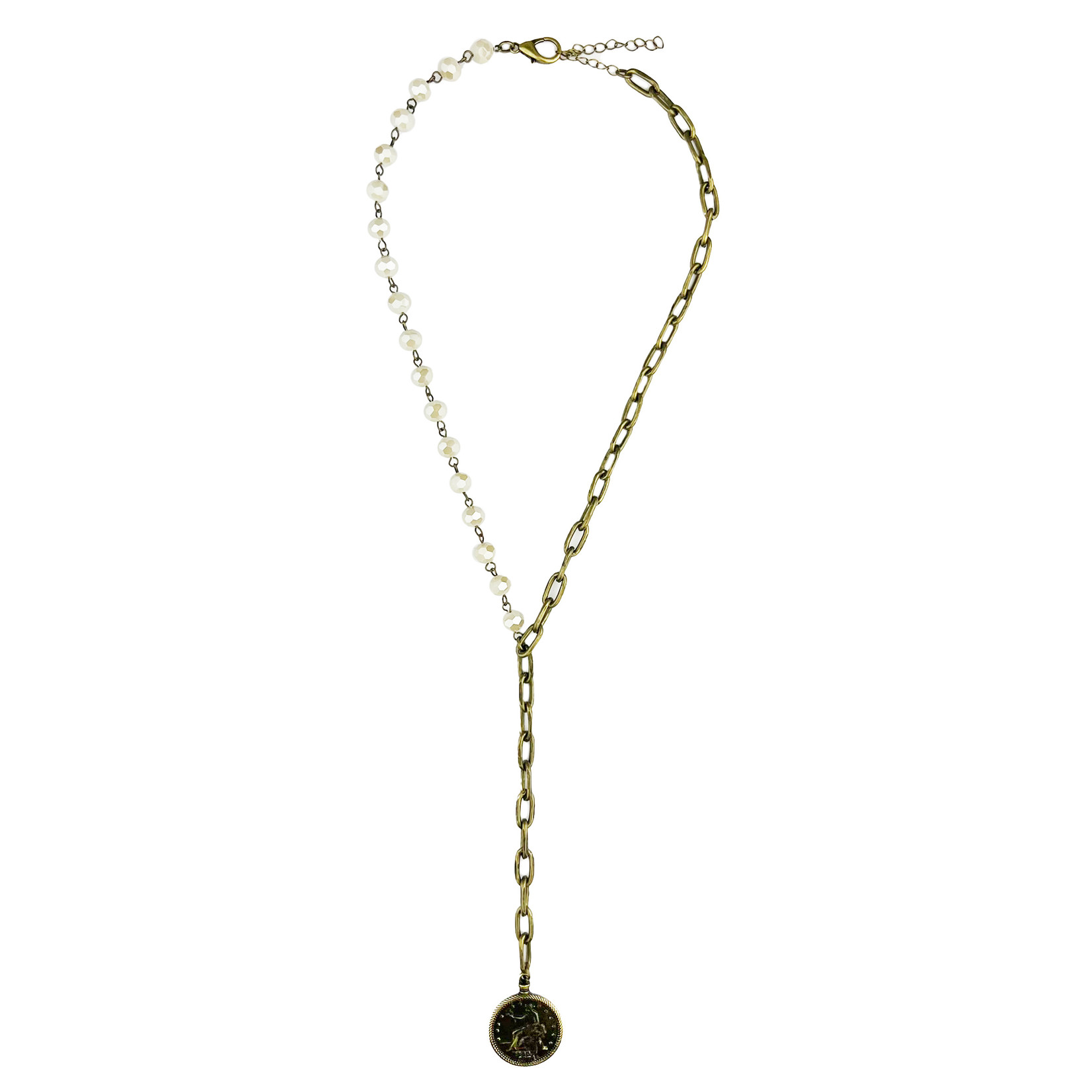 Chain & Beads Necklace with Coin Pendant