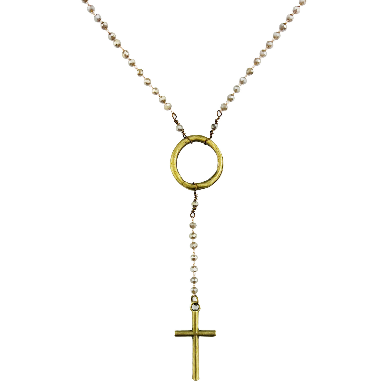 Delicate Cross & Hammered Circle Pendant Necklace