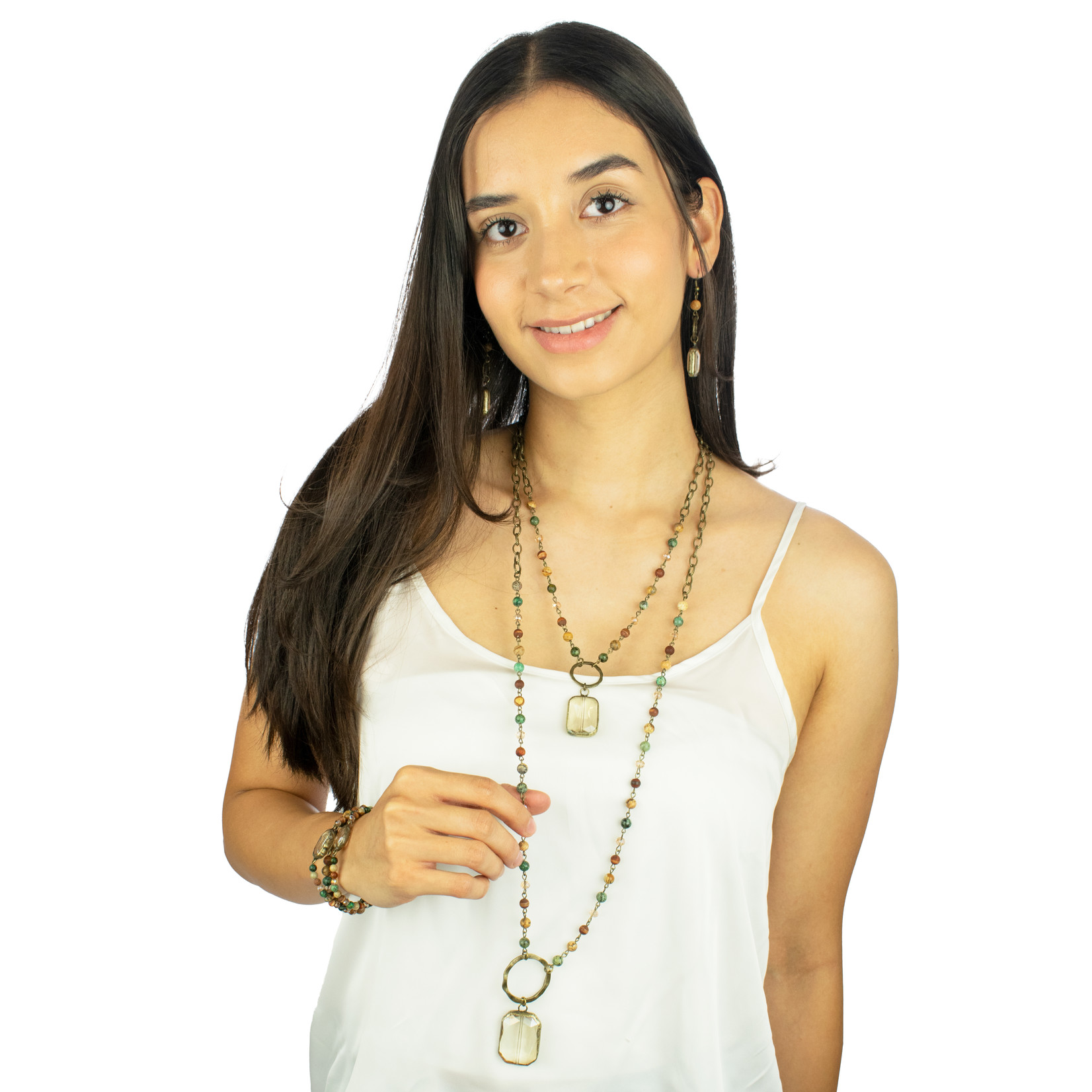 Long Square Crystal Pendant Necklace