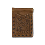 M&F M&F N5415602 Men's Leather Floral Embossed Buck Laced Brown Money Clip